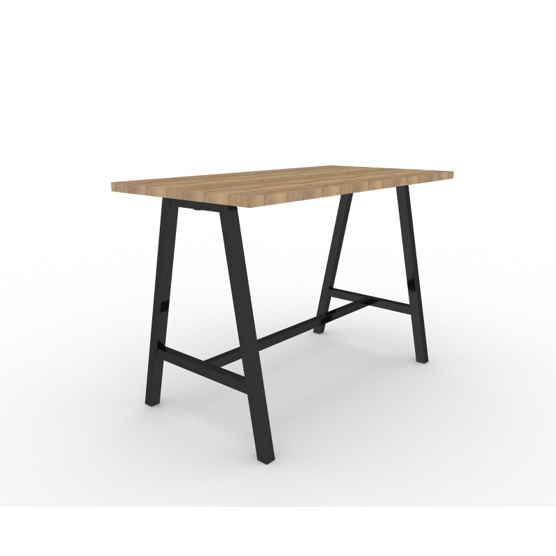 Table de réunion coworking Cohésion H.107 x L.160 x P.80 cm - Plateau Chêne Nebraska - Pieds Noir