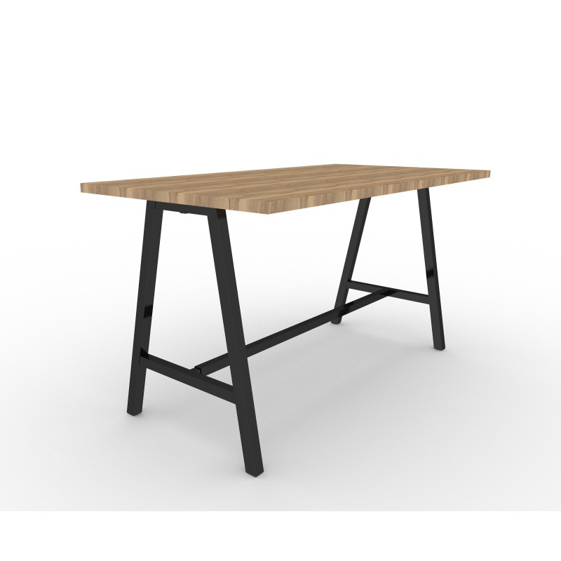 Table de réunion coworking Cohésion H.107 x L.200 x P.100 cm - Plateau Chêne Nebraska - Pieds Noir