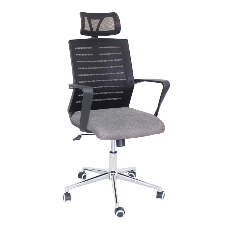 Siège de bureau OSLO Résille Tissu Noir Hauteur réglable - Accoudoirs Dossier Appuie-tête Roulettes