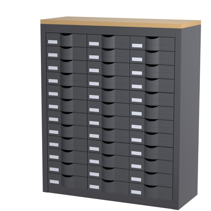 Paperflow Comptoir 3 colonnes Cycladis 36 tiroirs - Ht. 106.5 cm - Anthracite