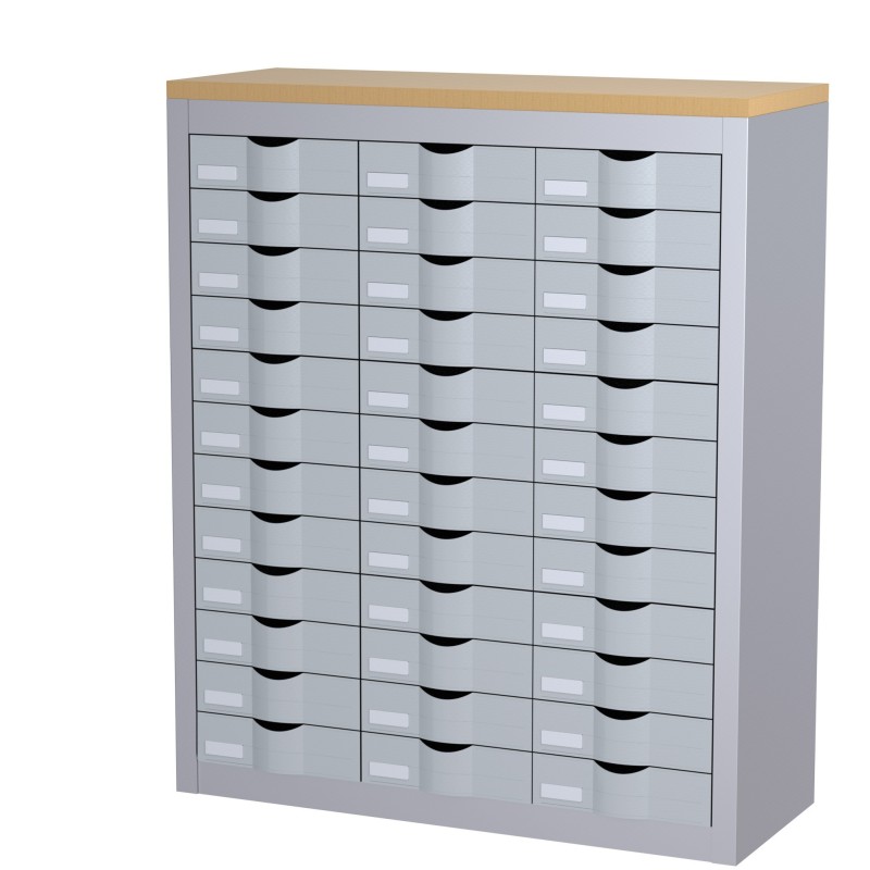 Paperflow Comptoir 3 colonnes Cycladis 36 tiroirs - Ht 106.5 cm - Aluminium