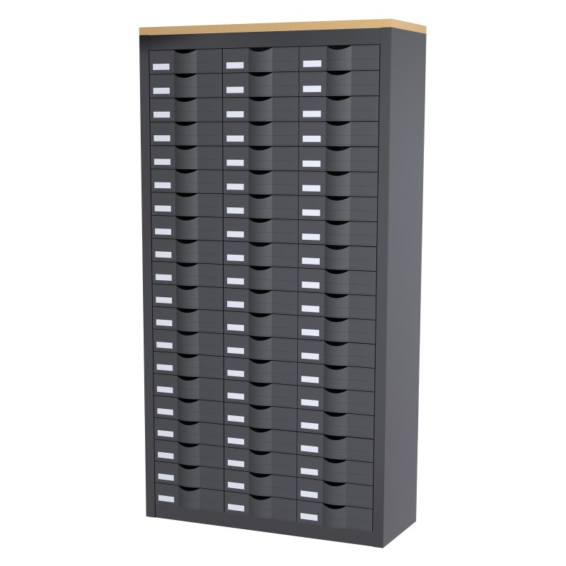 Paperflow Armoire 3 colonnes Cycladis 60 tiroirs - Ht 169,5 cm - Anthracite