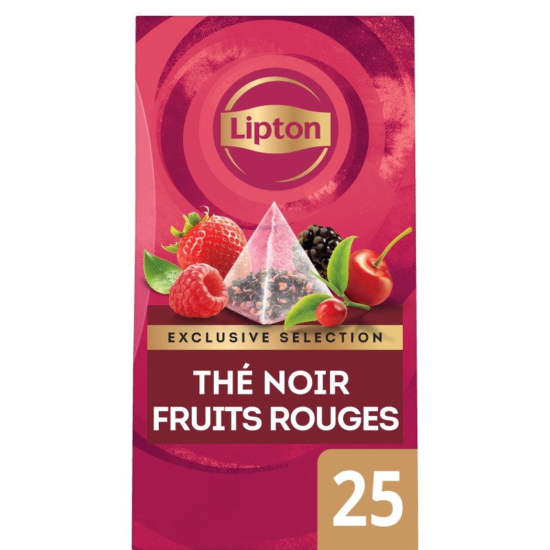 Lipton Exclusive Selection Thé Noir Fruits Rouges - 25 sachets pyramide