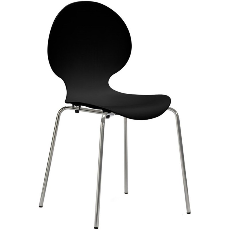 Chaise coque plastique empilable Naémie en polypropylène noir, pieds chromés