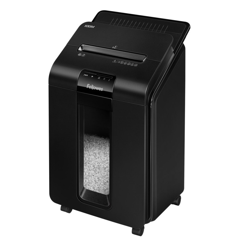 Fellowes Destructeur de documents AutoMax 100M coupe croisée mini-cut DIN P4 - 100 feuilles - corbeille 23L