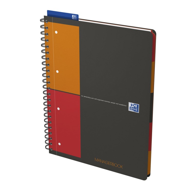 Oxford Cahier à spirale International Managerbook 24,5 x 29,8 cm - 80g - Perforé 4 trous - Réglure Projet - 160 pages