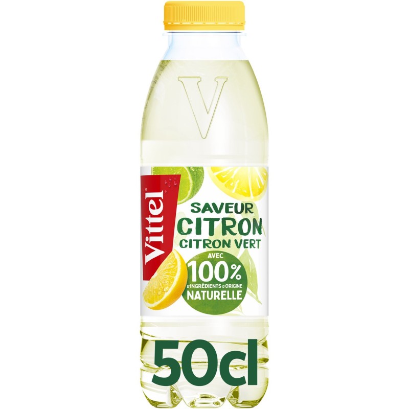 Vittel Up Bio - Eau minérale naturelle aromatisée citron vert - Lot 24 bouteilles PET 50 cl