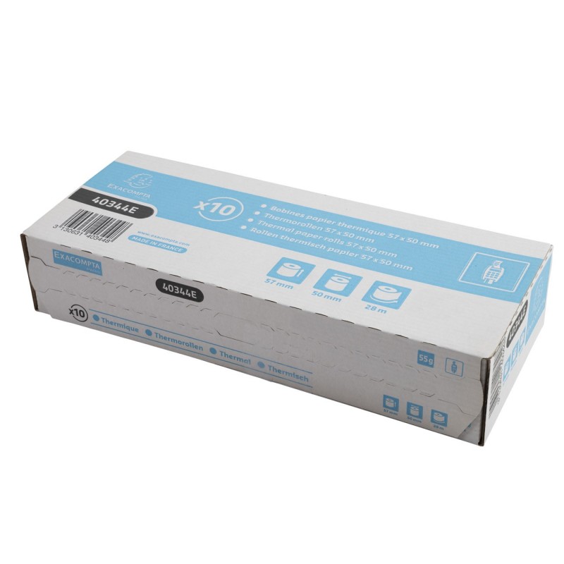 Exacompta Bobine TPE carte bancaire 57 x 50 x 12 mm - Longueur 28M -  40344E - Rouleau Papier thermique 1 pli 55g sans Bisphénol A - Lot de 10