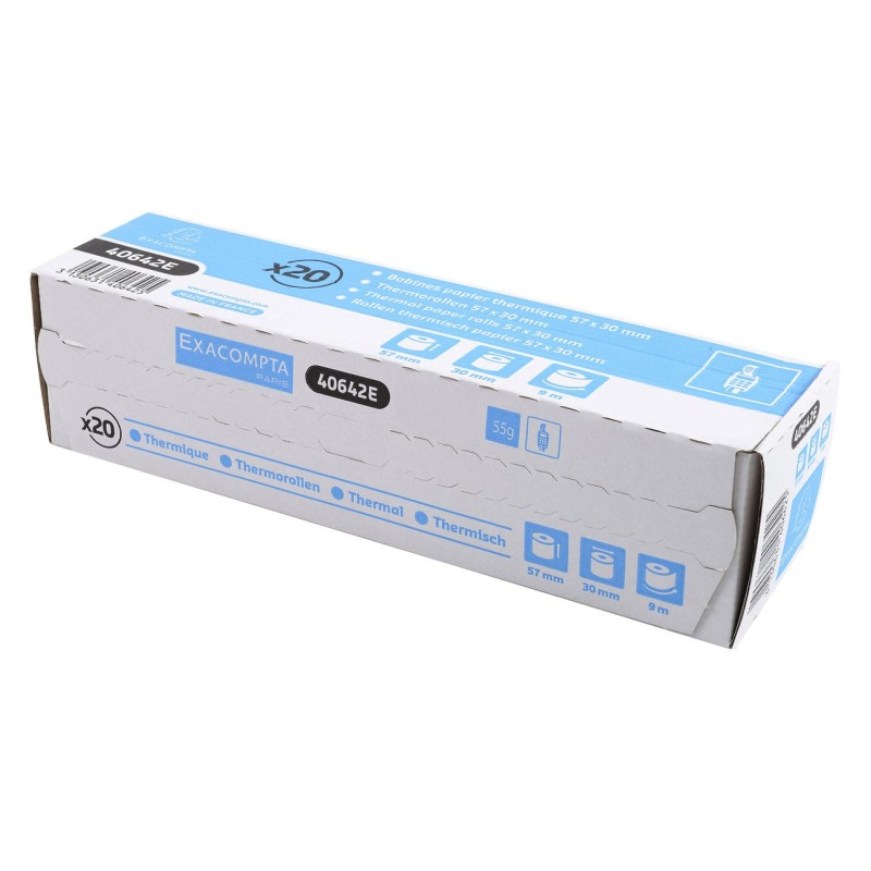 Exacompta Bobine TPE carte bancaire 57 x 30 x 12 mm - Longueur 9M - 43642E - Rouleau papier thermique 1 pli 55g sans Bisphénol A - Lot de 20