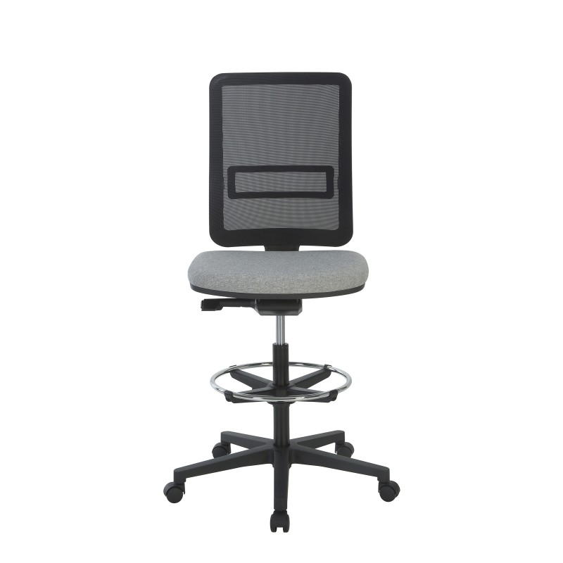 Siège haut Work Up Office dossier maille noir/ assise tissu M1 gris - dossier repose-pieds roulettes