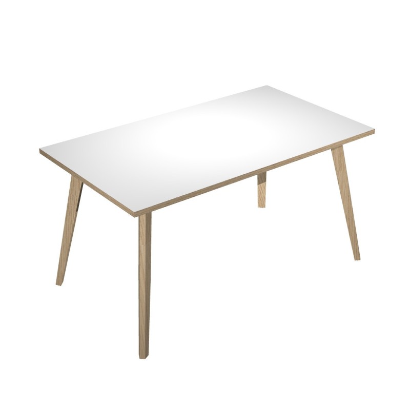 Bureau droit Halden - L.140 x P.80 cm - Plateau Blanc - Pieds bois Chêne