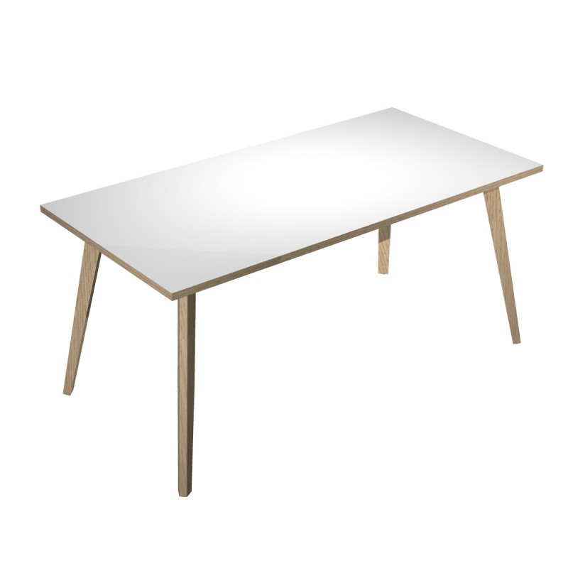 Bureau droit Halden - L.160 x P.80 cm - Plateau Blanc - Pieds bois Chêne
