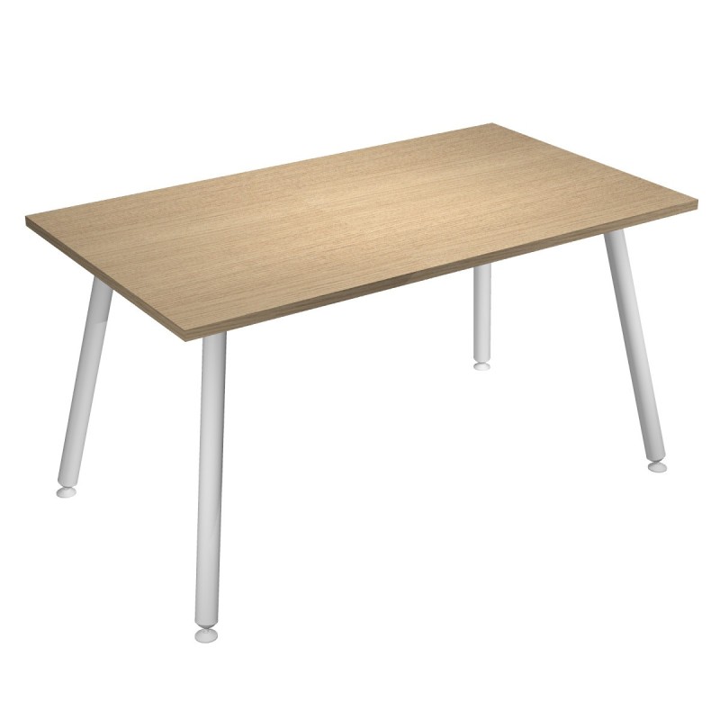 Bureau droit Halden - L.140 x P.80 cm - Plateau Chêne - Pieds métal Blanc