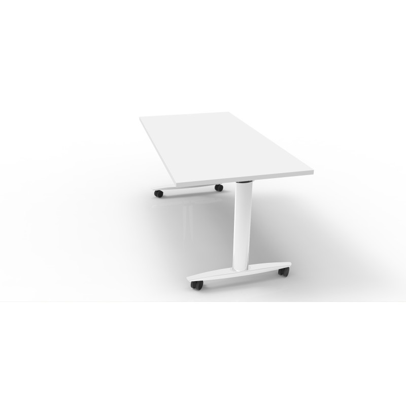 Table rabattable à roulettes PRATIC - L.140 x P.80 cm - Plateau Blanc - Pieds Blanc