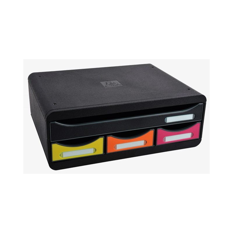Exacompta module de classement à tiroirs Toolbox, 4 tiroirs format à l'talienne A4+ - Noir/Arlequin