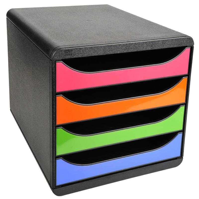Exacompta Module de classement Big Box 4 tiroirs - corps noir - tiroirs arlequin