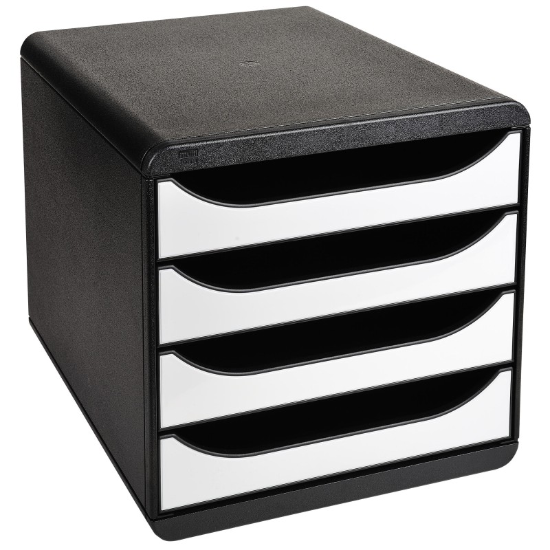 Exacompta Module de classement Big Box glossy 4 tiroirs, A4+ - Noir, façades blanches