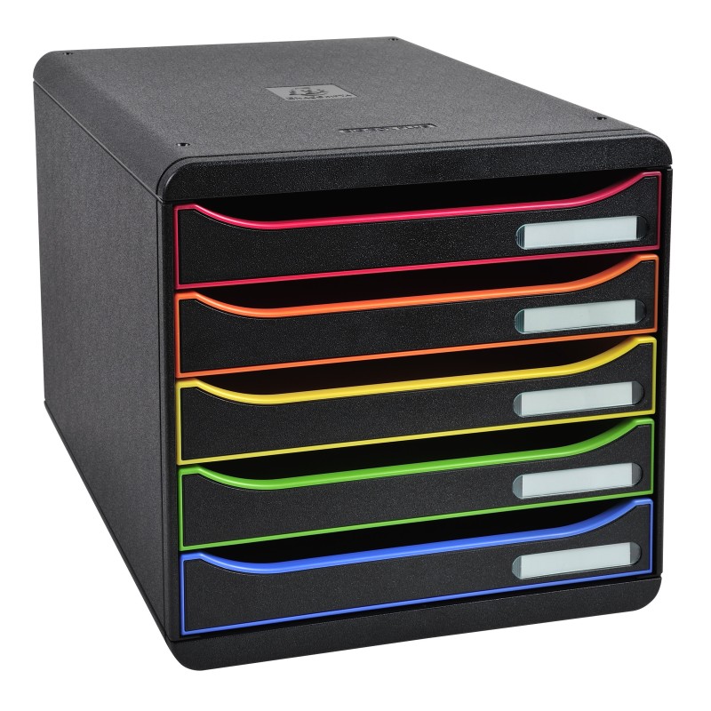 Exacompta Module de classement Big Box 5 tiroirs - corps noir - tiroirs noir et arlequin