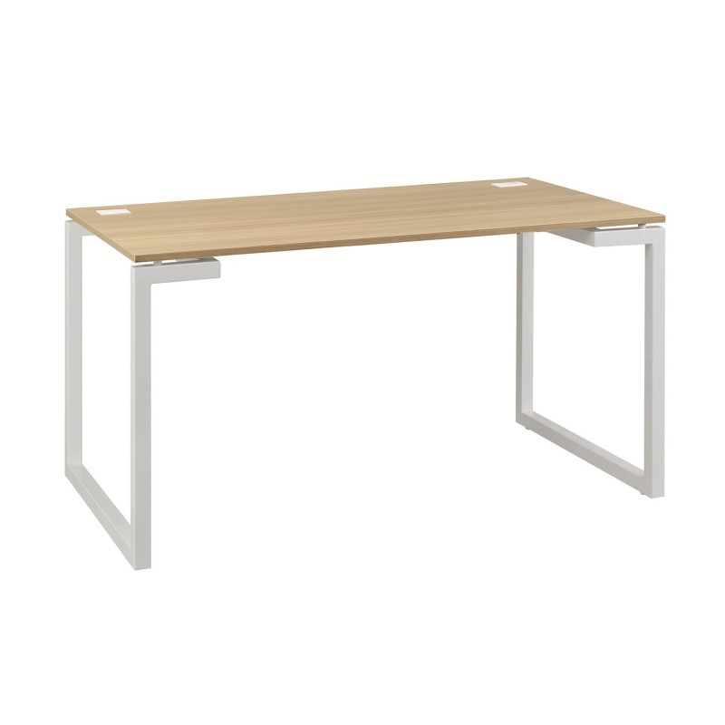 Bureau droit Vitaly - L.140 x P.80 cm - Plateau Chêne - Pieds cadre métal Blanc