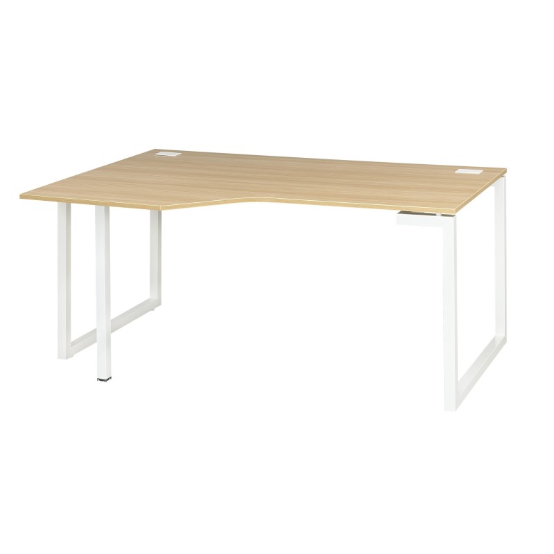 Bureau compact retour à gauche Vitaly - L.160 x P.105 cm - Plateau Chêne - Pieds cadre métal Blanc