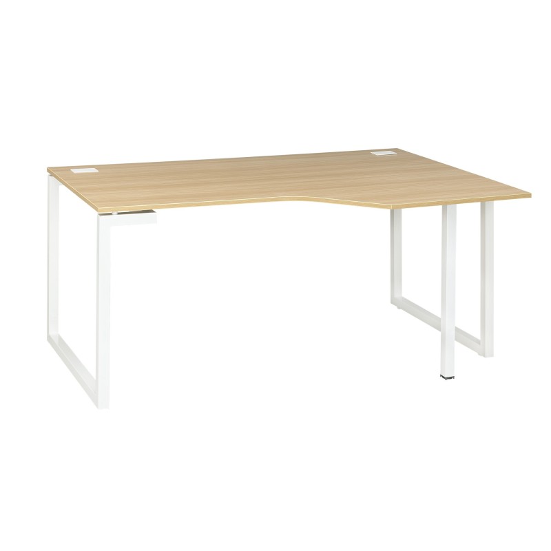 Bureau compact retour à droite Vitaly - L.160 x P.105 cm - Plateau Chêne - Pieds cadre métal Blanc