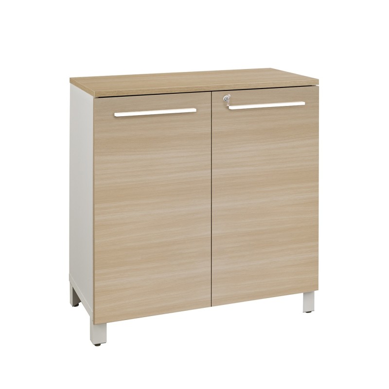 Meuble bas Vitaly L.80 x H.79 x P.42 cm - Corps Blanc - Portes Chêne - Top chêne