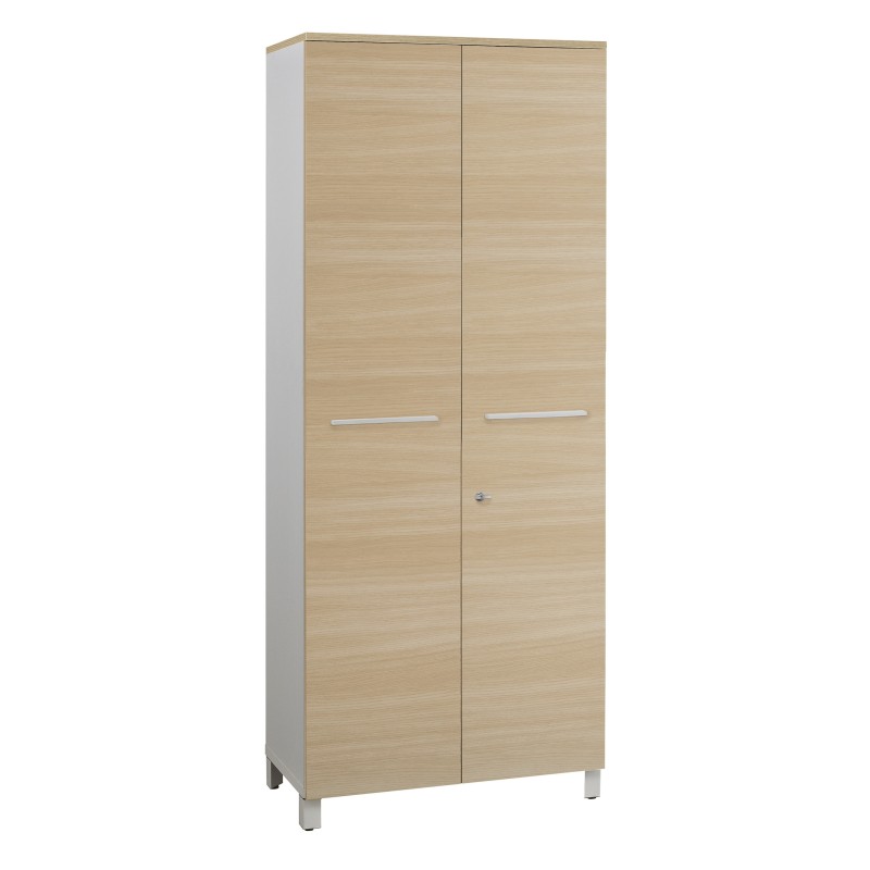 Armoire haute Vitaly L.80 x H.192 x P.42 cm - Corps Blanc - Portes Chêne - Top chêne