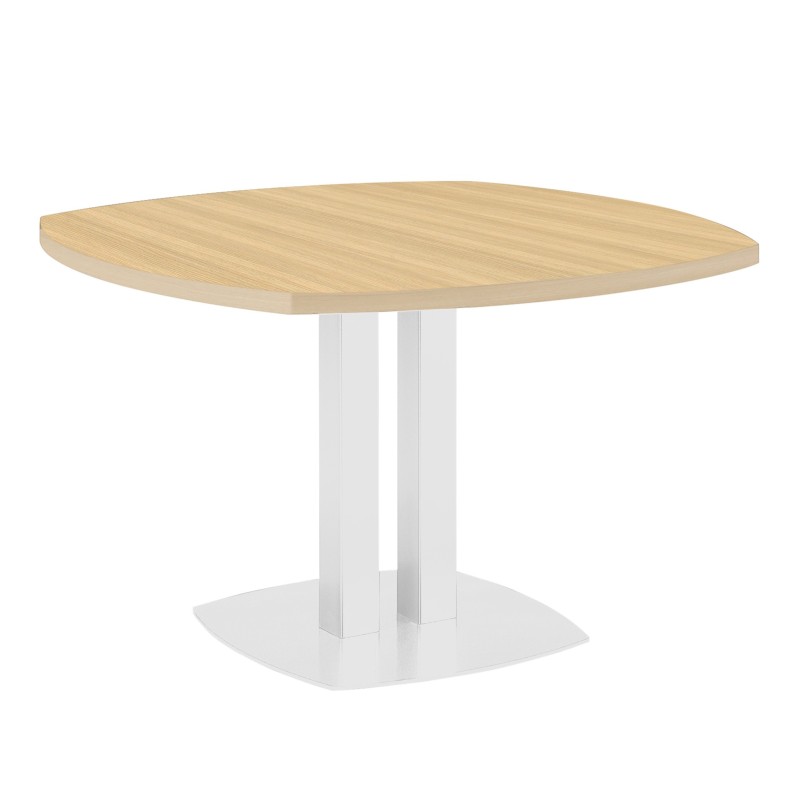 Table de réunion Vitaly Ø 115 cm  - Plateau Chêne - Double piètement Blanc