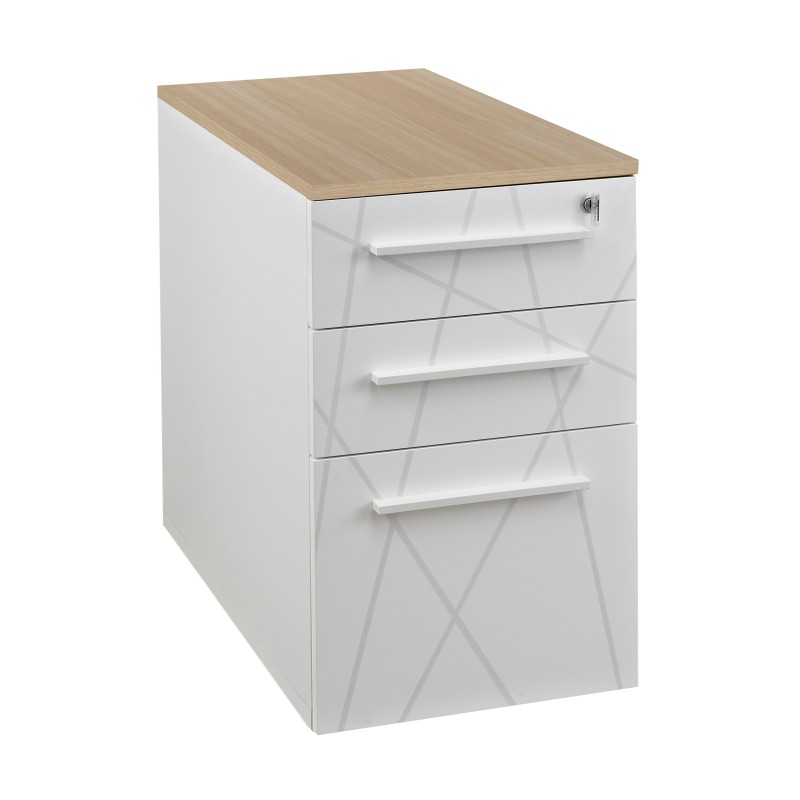 Caisson hauteur bureau Vitaly - L.42 x P.80 x H.71 cm - 3 tiroirs - Top Chêne - Corps Blanc
