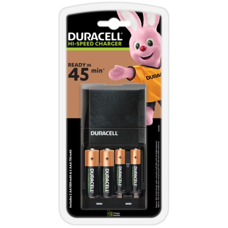 Duracell Chargeur de piles Hi-Speed pour format AA et AAA - 45 mn de charge : 4h d'autonomie