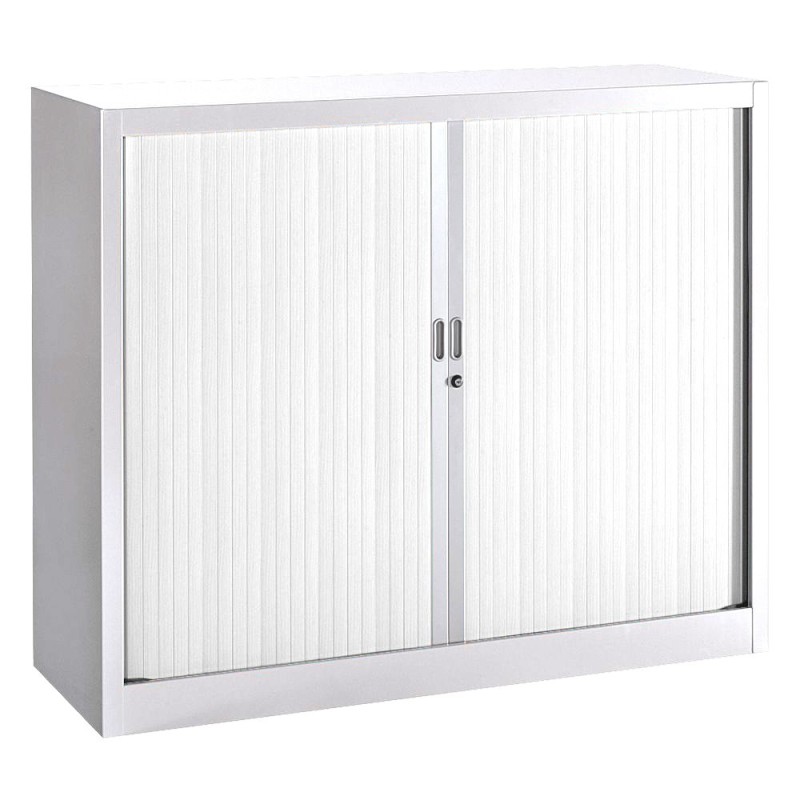 Armoire à rideaux métal Classtout - H.100 x L.120 cm - Corps Blanc - Rideaux Blanc