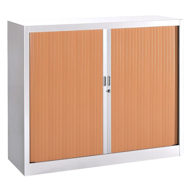 Armoire à rideaux métal Classtout - H.100 x L.120 cm - Corps Blanc - Rideaux Hêtre
