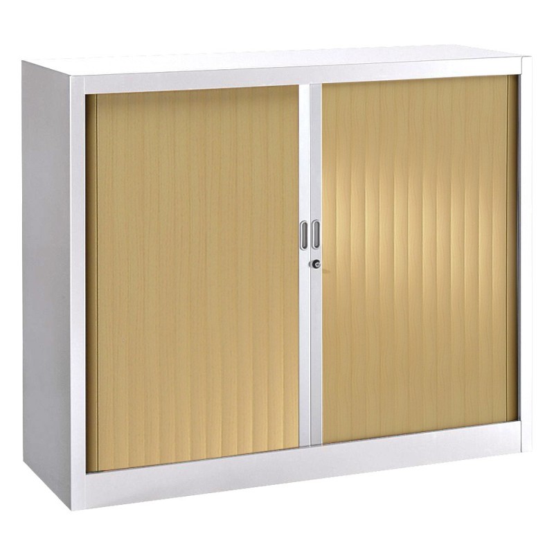 Armoire à rideaux métal Classtout - H.100 x L.120 cm - Corps Blanc - Rideaux Chêne