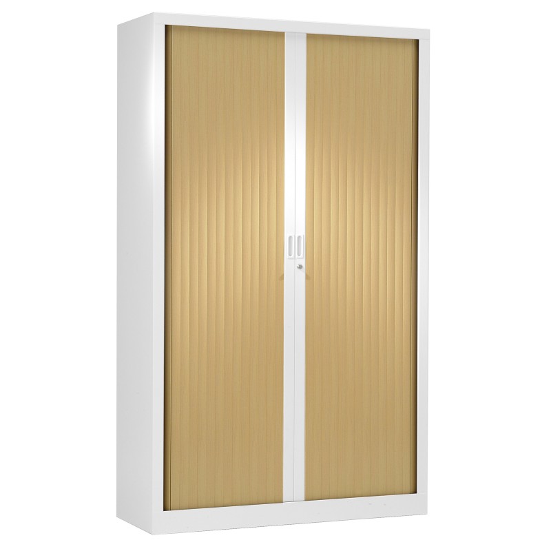 Armoire à rideaux métal Classtout - H.198 x L.120 cm - Corps Blanc - Rideaux Chêne
