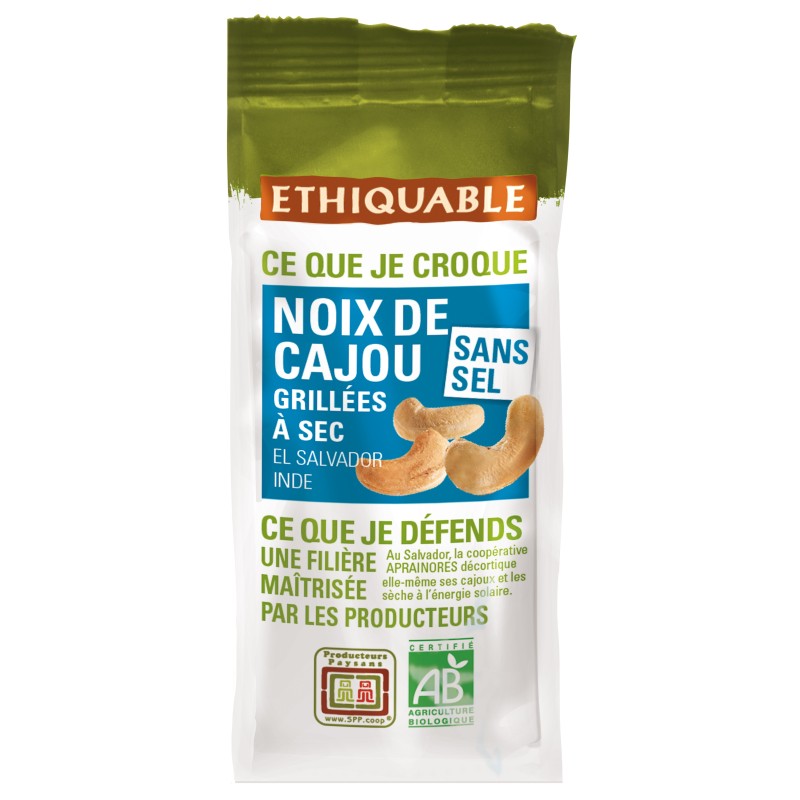 Ethiquable Noix de cajou Bio et équitable grillées sans sel - Sachet de 100 g