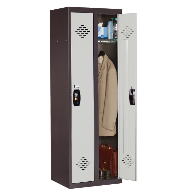 Vestiaire métal Avantage monobloc industrie propre 2 colonnes - Corps Anthracite - Portes Gris