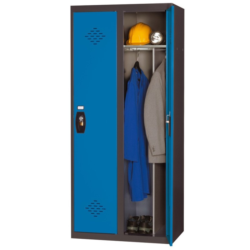 Vestiaire métal Avantage monobloc industrie salissante 2 colonnes - Corps Anthracite - Portes Bleu
