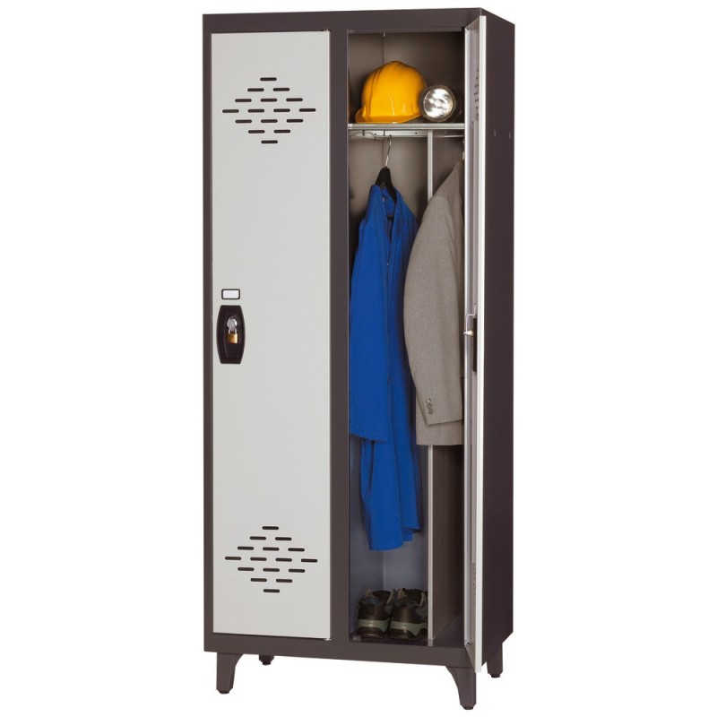 Vestiaire métal Avantage monobloc industrie salissante 2 colonnes - Corps Anthracite - Portes Gris