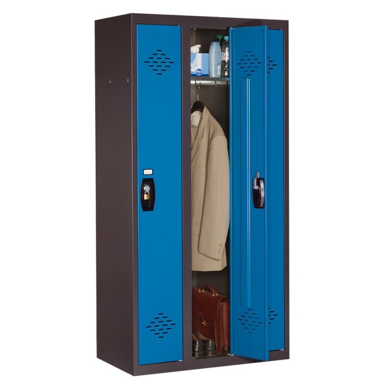Vestiaire métal Avantage monobloc industrie propre 3 colonnes - Corps Anthracite - Portes Bleu