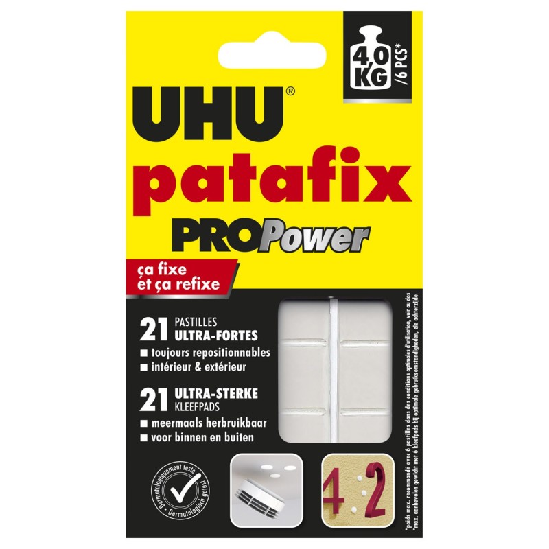 Uhu Patafix PROPower - Pastilles adhésives repositionnables ultra-fortes, intérieur et extérieur - Blanc