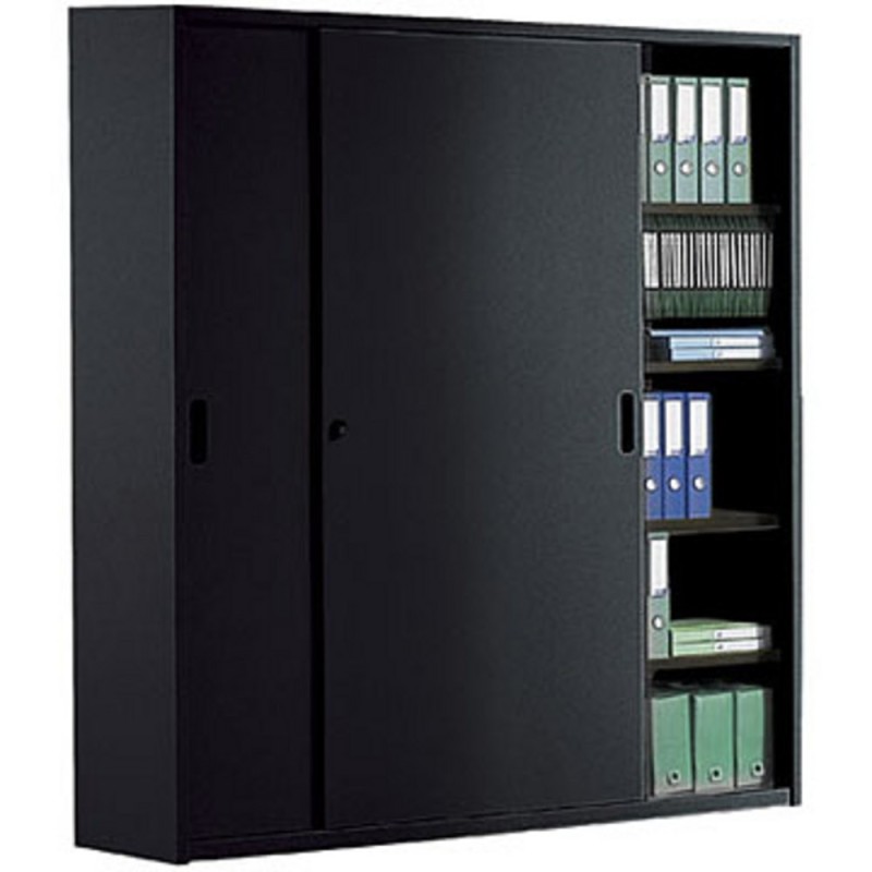 Armoire métal  Maxi Largeur - Portes coulissantes -  L.  160 x  H.  200  cm - Corps Anthracite  - Rideaux Anthracite