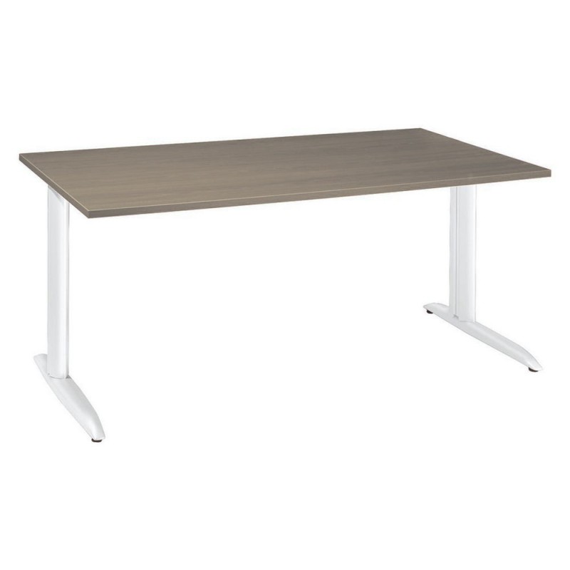 Bureau Droit Actual - L.160 x P.80 cm - Plateau Chêne grisé - Pieds L Blanc