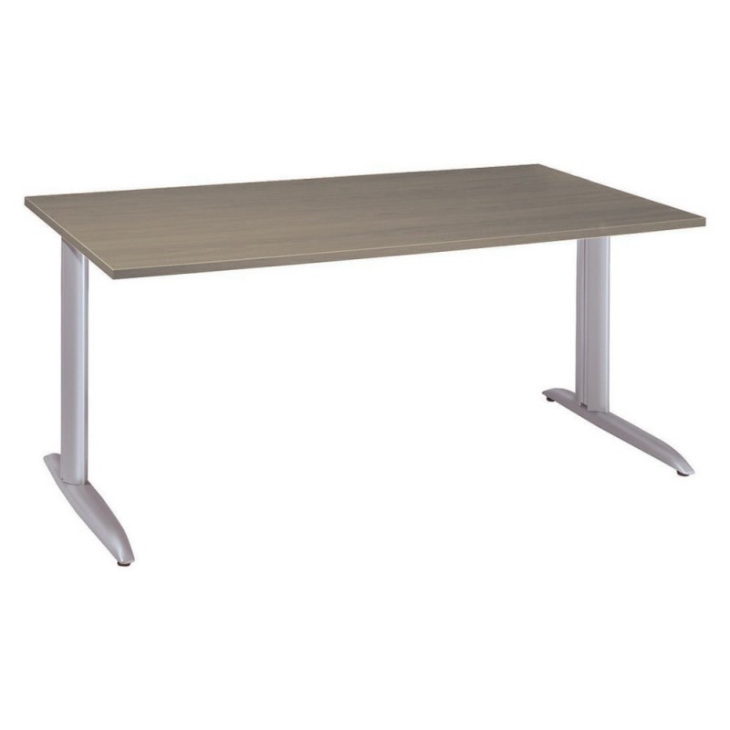 Bureau Droit Actual - L.160 x P.80 cm - Plateau Chêne grisé - Pieds L Aluminium