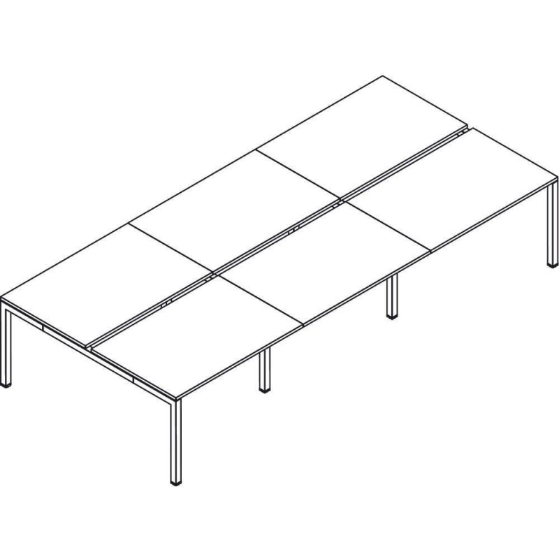 Bureau double Actual ensemble de 6 postes - L.480 x P.165 cm - Plateau Chêne grisé - 4 pieds en arche Aluminium
