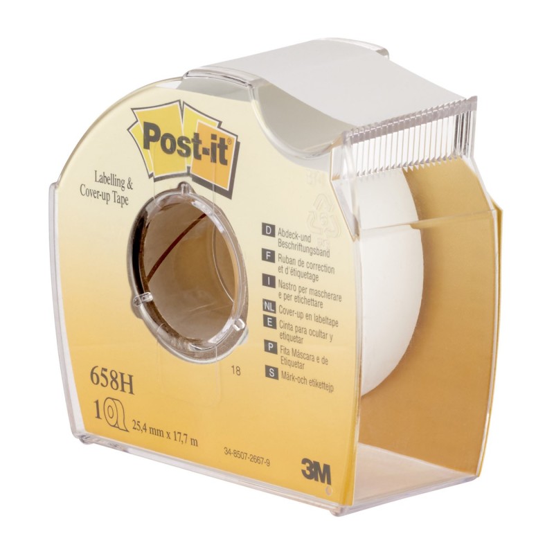 Post-it Ruban de masquage 658H Blanc 25,4 mm x 17,7 m avec dévidoir manuel