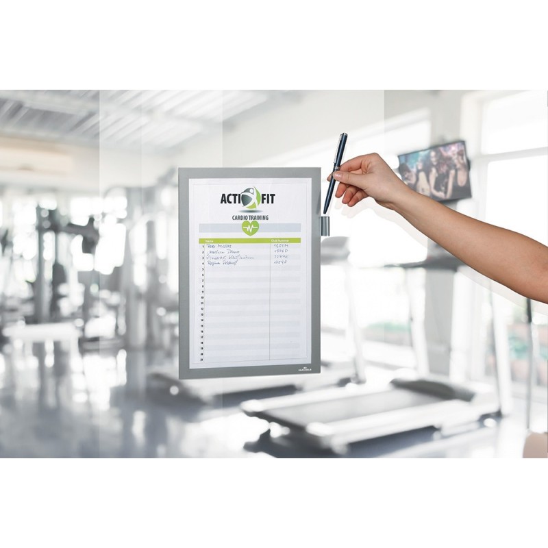 DURABLE Cadre d’affichage adhésif DURAFRAME NOTE A4 avec support d’écriture – Argent