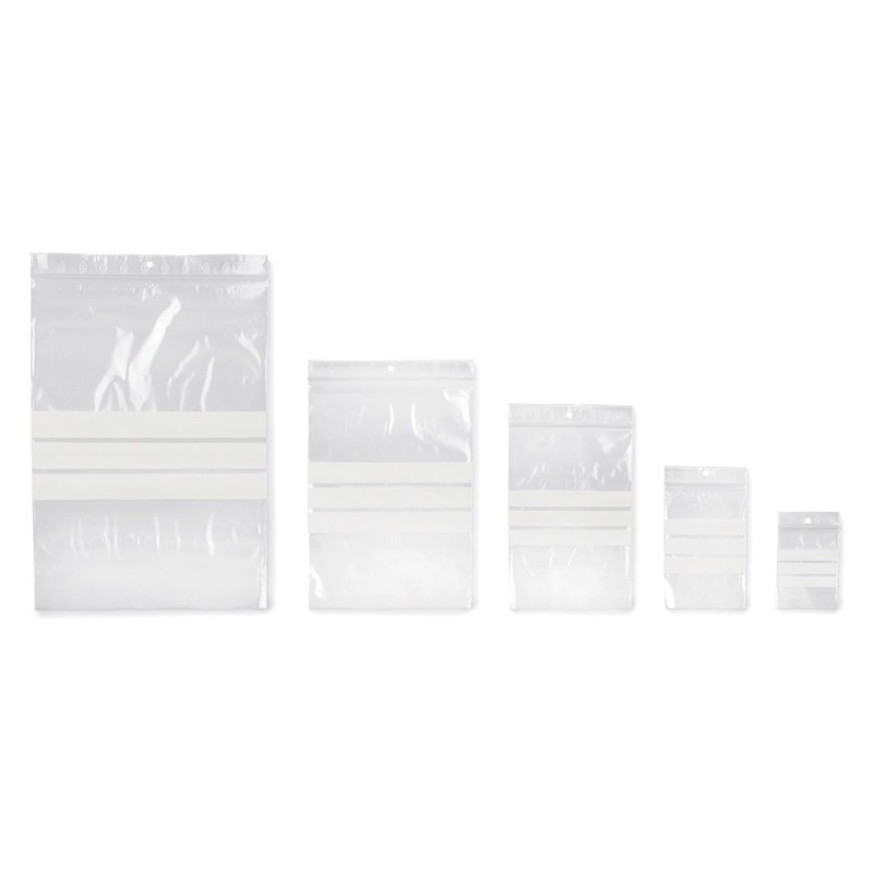 RAJA Sachet plastique à fermeture Zip et bande d'écriture - 10 x 15 cm - Epaisseur 50 microns - Transparent - Carton de 1000