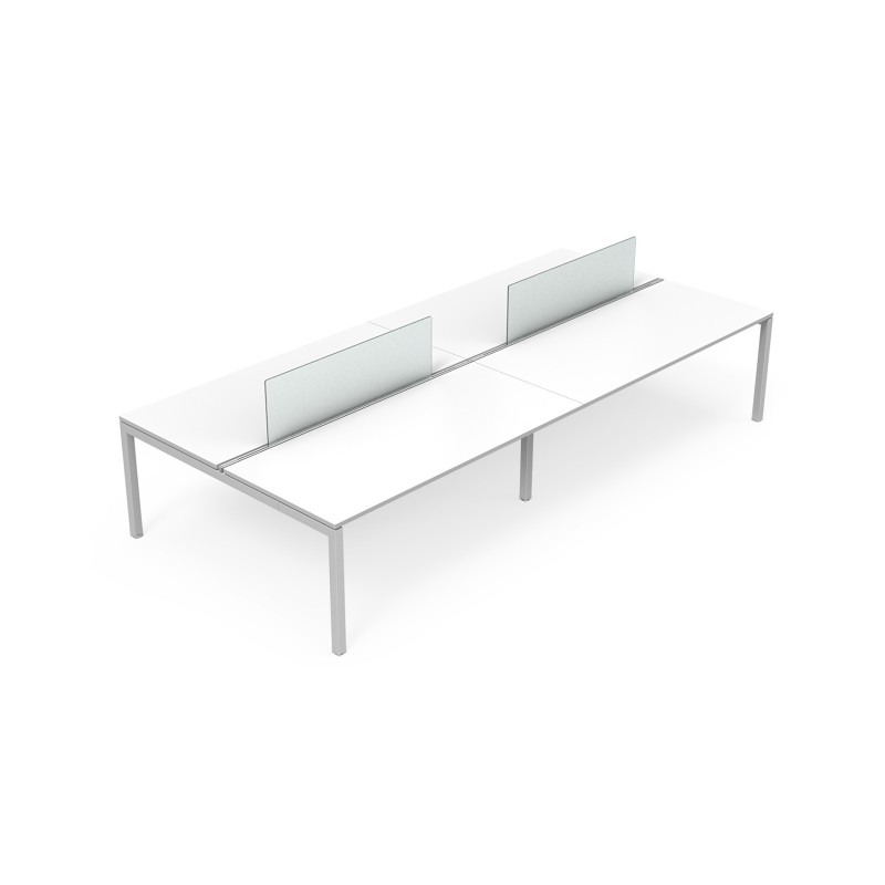Bureau droit partagé Eminence - Module suivant - L.140 x P.165 cm - Plateau Blanc - Pieds Aluminium