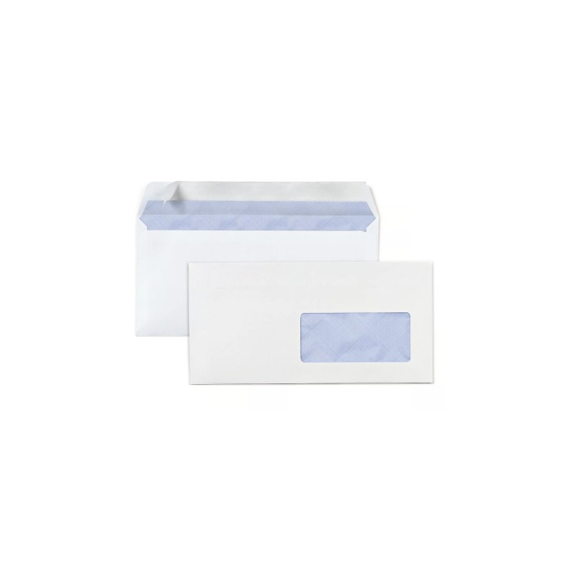 RAJA Enveloppe blanche DL 110 x 220 mm 80g fenêtre 45 x 100 mm - autocollante bande protectrice - Lot de 500