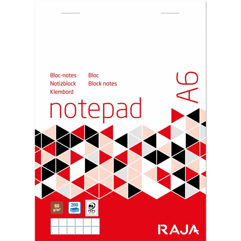 RAJA Bloc notes agrafé A6 10,5 x 14,8 cm - 60g - Petits carreaux 5x5 - 100 feuilles